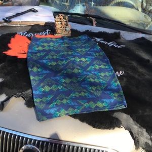 LuLaRoe Blue Green Geometrical Diamond Design Pull On Pencil Skirt M
